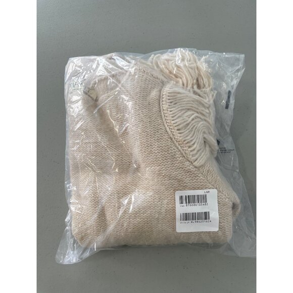 TWRHLL Christie Brinkley Fringe Detail Boatneck Sweater Size Medium Oatmeal Cozy - Picture 2 of 7